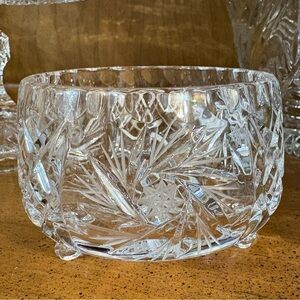 Vintage Bohemian European Hand-Cut Fan & Pinwheel Pattern Crystal Finger Bowl